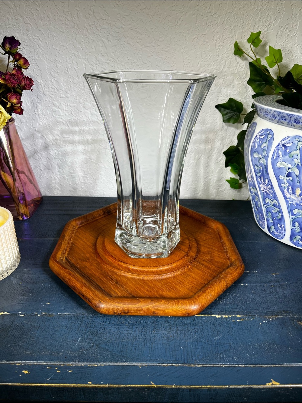 Vintage Hoosier Glass Hexagonal Trumpet Vase (Model #4041)